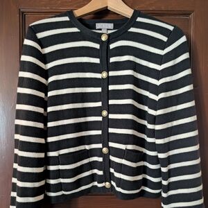 J. Crew Black and Cream Striped Sweater